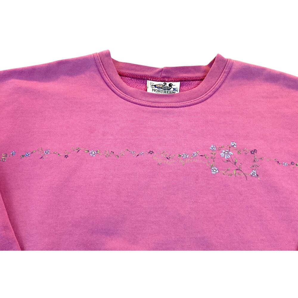 Northern Reflections Raspberry Vintage Sweatshirt Florals Front & Back Large